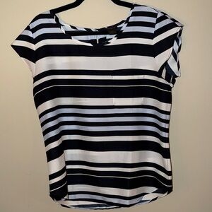 Ann Taylor Factory Striped Navy and White Scoop Neck Women's Top Size medium